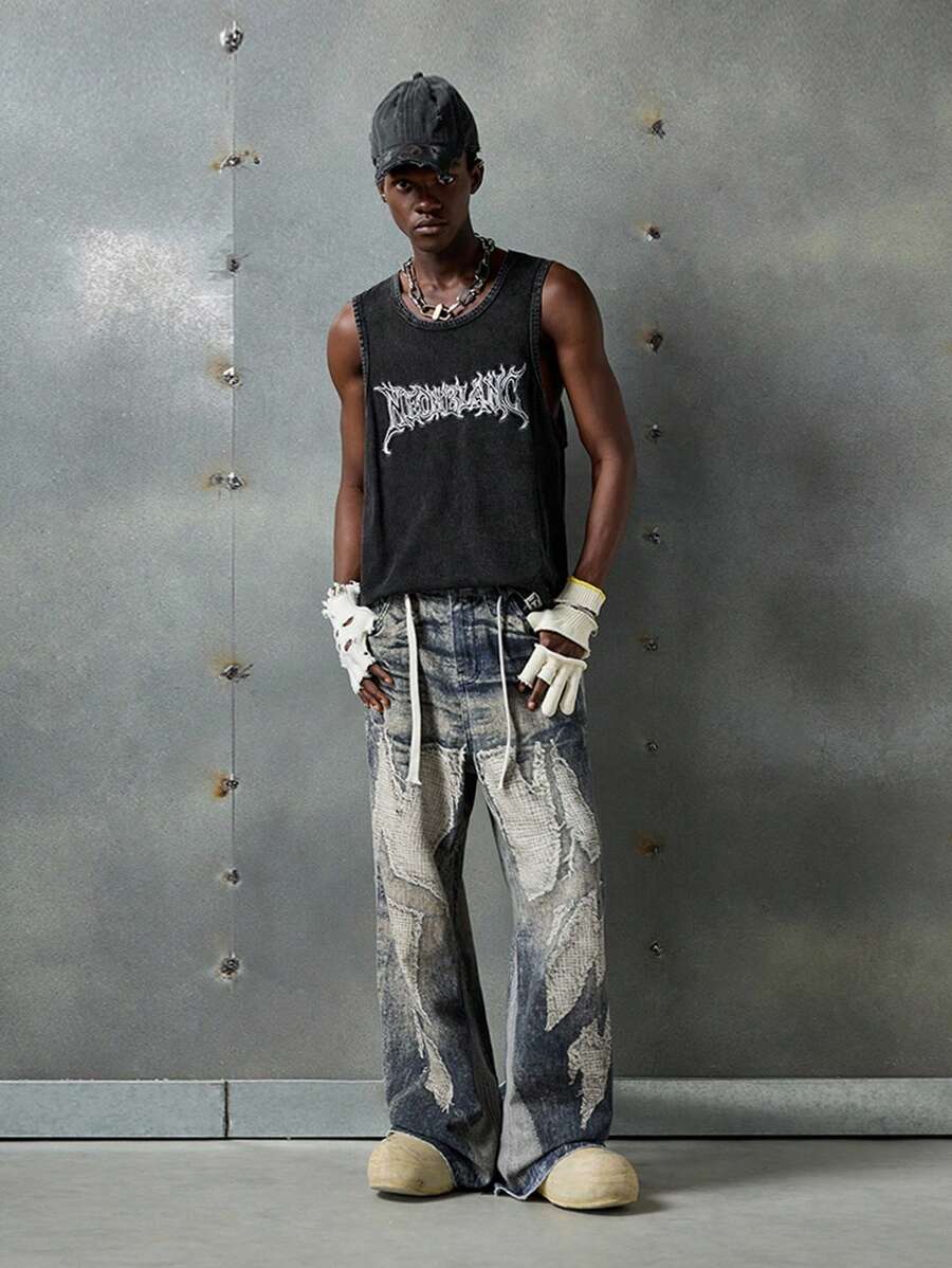 NEON BLANC Quần Jeans Nam Dáng Rộng Dệt Thời Trang Đường Phố, Phù Hợp Cho Mùa Hè - Màu xanh lam - Xem 1