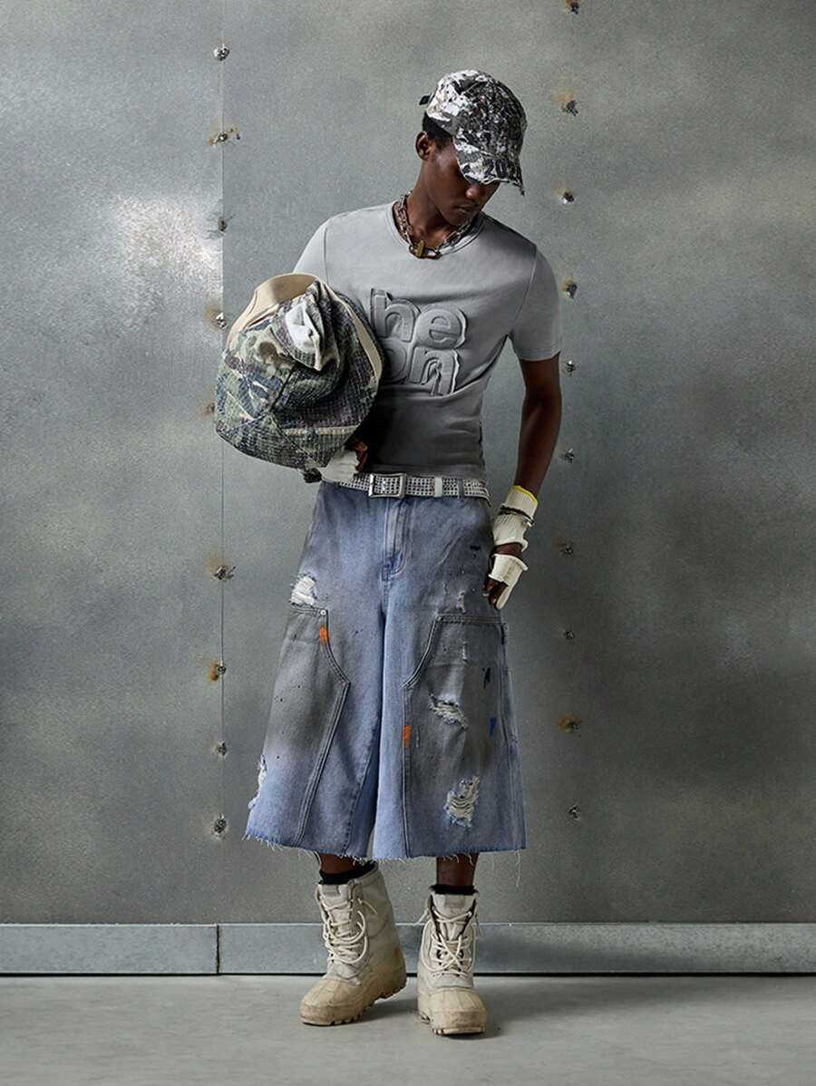 NEON BLANC 男士街头时尚针织圆领字母刺绣T恤 - 白色 - 查看 1