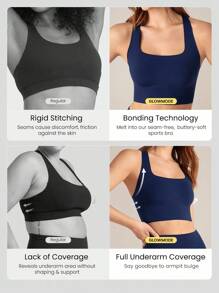 GLOWMODE 重置方领镂空运动文胸防擦伤粘合轻度支撑低冲击瑜伽日常 - Dark Blue - 查看 2