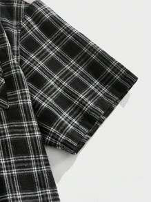 EASEVO Men Plus Size Woven Half Sleeve Casual Plaid Shirt, Suitable For Summer, Emo - Black - View 5