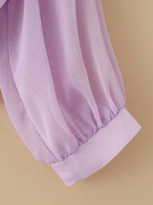 INAWLY 全新蝙蝠翼设计休闲短款雪纺披肩，纯色女式衬衫 - 紫色 - 查看 5