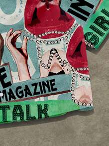 Manfinity EMRG Men's Vintage Poster Portrait Pattern Cropped Shirt, Suitable For Summer, Fashionable - Green - View 5