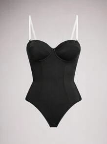 SuitURBody Bodysuit Feminino com Recortes em Tela e Acabamento Cruzado - Preto - Visão 6