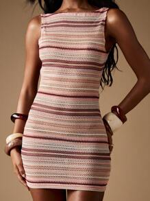 MISSGUIDED Váy ngắn đan móc đi biển hở lưng cổ yếm mặc lễ hội mùa hè mặc đi nghỉ mát dự tiệc hồ bơi váy ngắn đi nghỉ - màu nâu - Xem 4