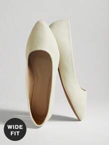 SHUZIA 女式宽版舒适尖头亚麻芭蕾平底鞋