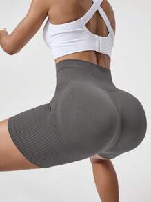 SHEIN Sports 女式高腰条纹休闲健身运动短裤 - 深灰色 - 查看 5