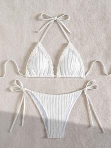 Swim Basics Bikini hai mảnh hở lưng màu trắng gợi cảm cho kỳ nghỉ hè trên bãi biển dành cho nữ - trắng - Xem 6