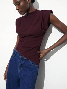 Maija 2pcs Women's Solid Color Front Tie Puff Sleeve Shirt + Shorts Set, Bohemian Style, Spring/Summer - Purple - View 7