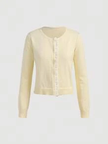 SHEIN MOD Áo khoác cardigan ren trễ vai lãng mạn màu be cho nữ vào mùa thu/đông - trắng - Xem 1