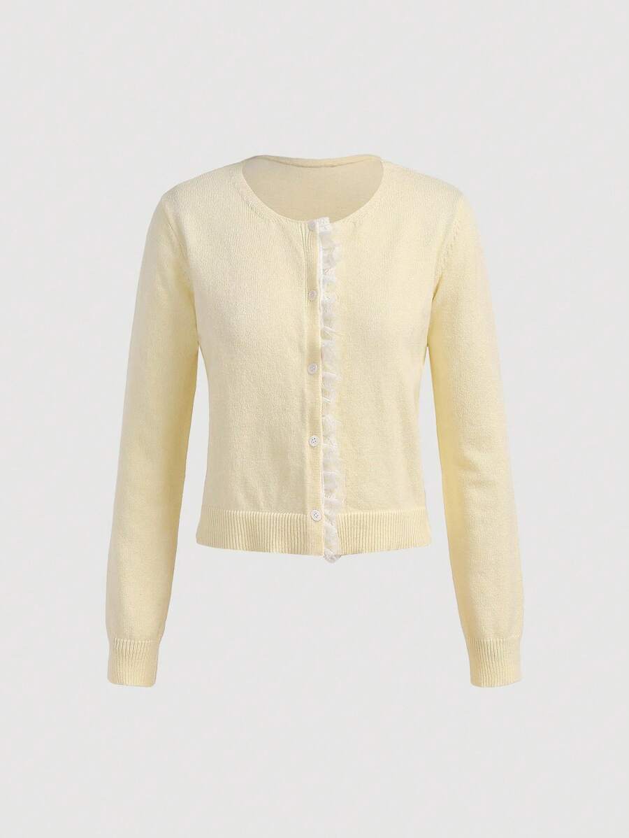 SHEIN MOD Áo khoác cardigan ren trễ vai lãng mạn màu be cho nữ vào mùa thu/đông - trắng - Xem 1