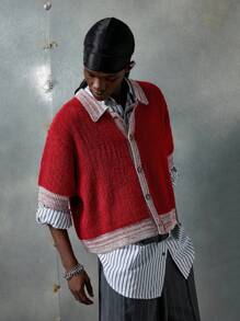 NEON BLANC 男士休闲红色短袖针织开衫 - 紅色 - 查看 5