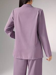 Heiryn 女士休闲翻领长袖西装外套和背心套装（秋冬） - 紫色 - 查看 3