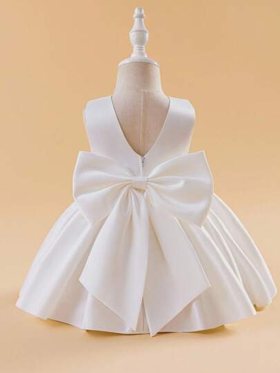 Glamorique Kids Baby Girl Wedding Flower Girl Dress, Satin With Tulle, Back Bow Decor, Embroidered Floral, Party Pageant Birthday Formal Outfits Fall Winter