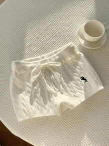 Comfortcana Pantalones cortos de punto con detalles bordados, cómodos pantalones cortos para el verano, otoño e invierno - Blanco - Ver 6