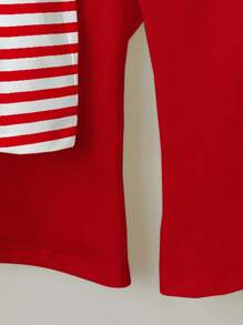 SHEIN 休闲简约复古美式校园女孩风格，红色条纹水果草莓印花圆领短袖上衣和喇叭裤两件套，适合夏季 - 彩色 - 查看 6