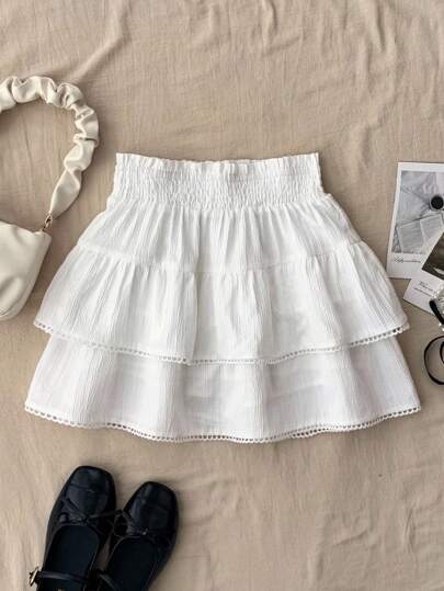 1. All-Match, Everyday, Versatile White Woven Skirt, Ballerina Soft White Skirt, Back-To-School Outfit, Cute Kids White Skirt White Ruffle Skirt Girls White Skirt Tiered Skirt Kids White Tiered Skirt