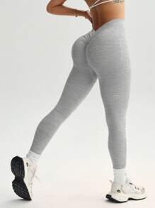 Easithlete 女式高腰无缝褶饰休闲运动紧身裤瑜伽裤