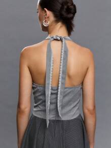 TypaGal Vestido mini sin espalda con corbata para mujeres, de moda