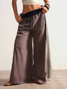 Bohemela 针织拼色宽松阔腿水洗女裤