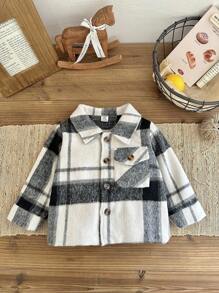 SHEIN 男婴格子翻领单排扣口袋长袖夹克 - 彩色 - 查看 6