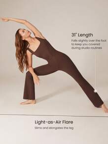 GLOWMODE 31" FeatherFit™ Tummy Control U-Back Square Neck Flare Jumpsuit Low Impact Yoga Daily Removable Cups