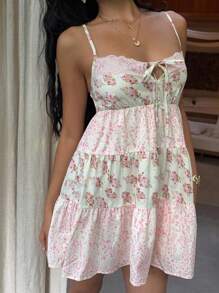 SHEIN PETITE 女士豹纹拼布迷你吊带连衣裙，休闲假日风格