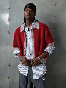 NEON BLANC 男士休闲红色短袖针织开衫 - 紅色 - 查看 2