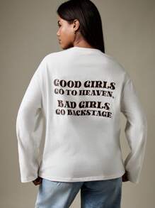 MISSGUIDED Long Sleeve Retro Rock Band Concert Backstage T-Shirt Festival Streetwear Slogan Statement Print Fashion Top Year Round Essential Wardrobe Basic - White - View 1