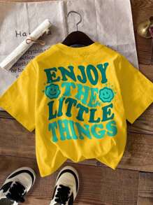 SHEIN Young Boys Casual Minimalist Round Neck T-Shirt, Suitable For Summer