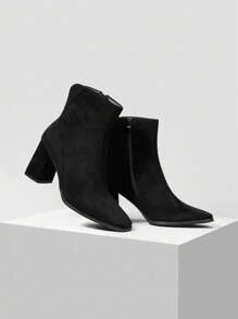 MOTF PREMIUM PU LEATHER SIDE ZIPPER HEELED ANKLE BOOTS FOR CHRISTMAS - Black - View 3
