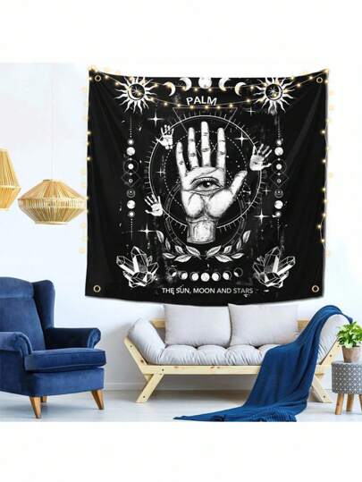 ROMWE Goth 1pc Background Fabric Graffiti Style Ins Style Decorative Tapestry(150*150), Suitable For Home Decoration And Wall Hanging Or Background At Festival Parties, Enhancing The Overall Atmosphere,Home ,Garden Decor