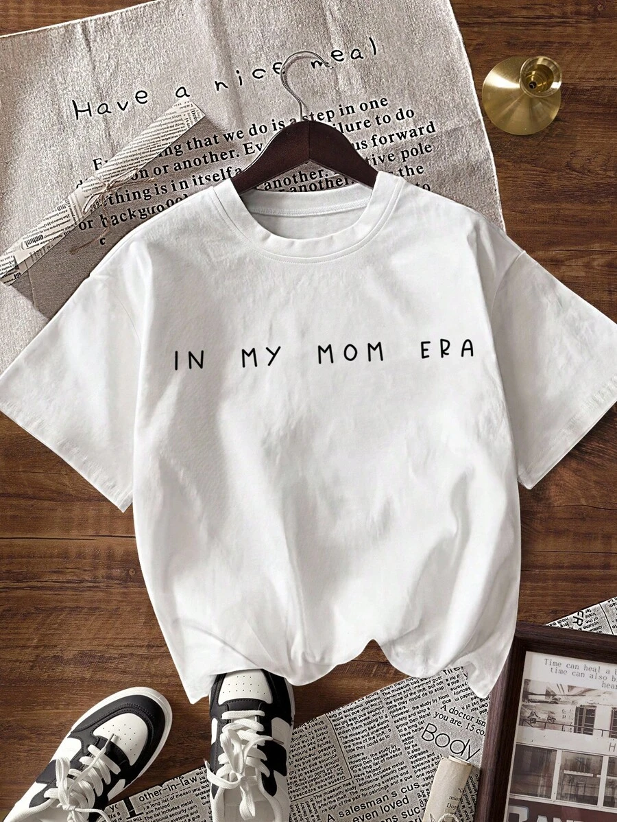 INAWLY 女士休闲字母印花圆领短袖T恤，夏季 - 白色 - 查看 1