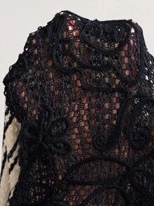 Bohemela Lässige gestrickte gestreifte Patchwork Loose Wide Leg Hosen für Frauen - Schwarz - Übersicht 8