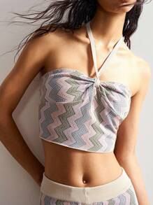 Bohemela Women's Halter Backless Criss-Cross Strap Cropped Knit Top - Multicolor - View 6