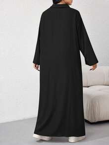 Modelyn Váy cài nút họa tiết hoa cỡ lớn, phong cách thường ngày ngày lễ - màu đen - Xem 2