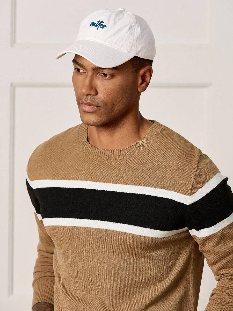 Manfinity CityGents 男士条纹圆领长袖休闲百搭毛衣 - 彩色 - 查看 1