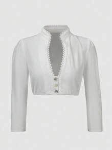 Fairmaia Women's Solid Color Lace Patchwork Long Sleeve Traditional German Top Breathable Lace Top In Plain Color, Traditional Summer Fashion, Dirndl - White - View 1