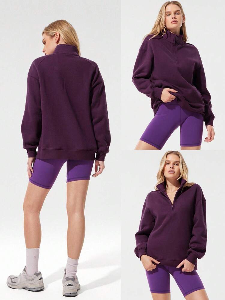 Everyday Fleece Loose Hip Length Half-Zip Long Sleeve Sweatshirt With Side Pockets Daily Casual Fall Winter Fall Winter