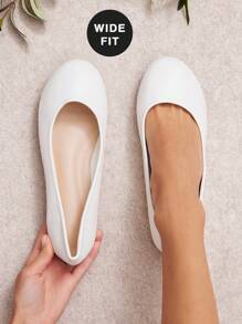 SHUZIA Wide-Fit Women's Elegant Minimalist Ballet Flats - White - View 2