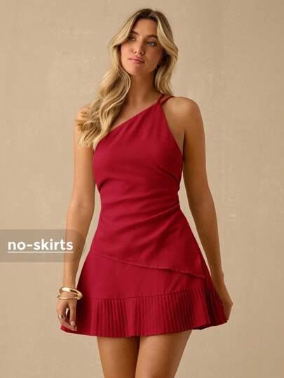 Enchnt 女式纯色无袖褶饰不对称下摆时尚上衣