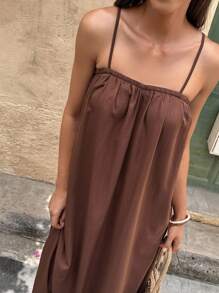 Breezaya Women Vacation Casual Solid Color Spaghetti Strap Dress
