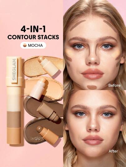 SHEGLAM Multi-Glam Face Pen-Mocha 7-Color Contour Stick Non-Greasy Long Lasting Natural Highlighter Dual-Use Multi-Use Sculpt Smoothes Fine Lines Creamy Contour Brand Beauty Makeup Face Paint Cosmetic For Women Girls Perfect For Winter Ideal For Y2K Fancy Fashion Suitable For Birthday Gift Party Ready Best Color