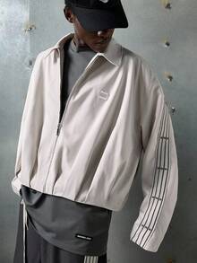 NEON BLANC Giacca da uomo con chiusura lampo e colletto a righe a contrasto, adatta per autunno e inverno