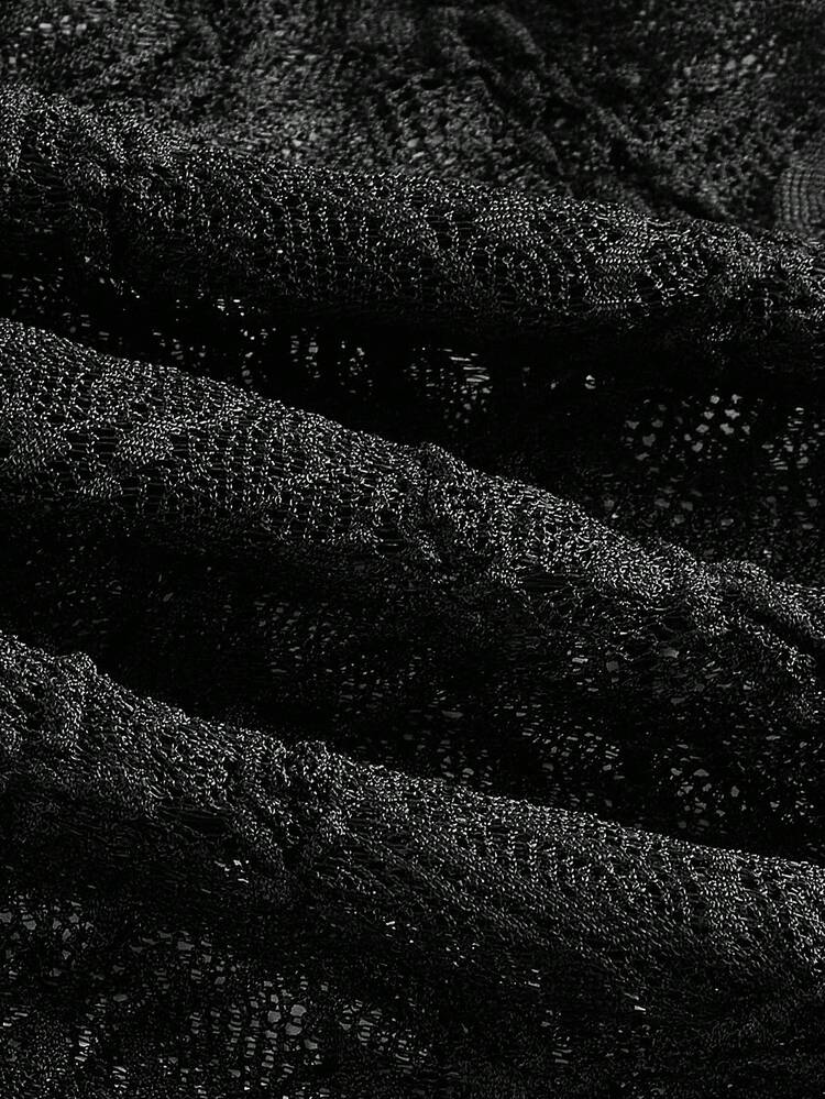 SHEIN Maija Women's Asymmetrical Asymmetric Neckline Twist Knot Textured Fabric Fitted Long Sleeve Sexy Fashionable T-Shirt Blouse, Versatile For All Seasons Festival