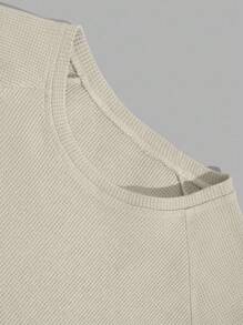 EURMUSE Men Waffle Fabric Raglan Sleeve Patched Regular T-Shirt Set - Apricot - View 5