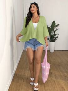 SHEIN EZwear Áo khoác cotton trắng ngắn nhẹ cỡ lớn, mùa hè thu/đông - màu xanh lá - Xem 6