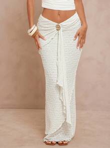 Lumalex All White Party Outfit Women Fall Modest Old Money Coquette Glitter Holiday Party Outfit Rave Festival Outing  Swim Vacation Bohemian BOHO Sea Beach Hot Outdoor Richly Layered Wedding Season Banquet Coming Of Age Ceremony Beach Seaside Women's Extra Long Tiered Wavy Hem Metal Decor Low Waist Skirt