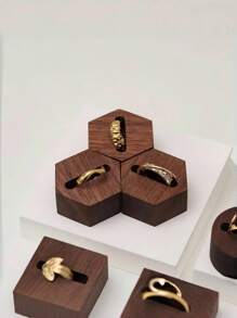 1 件六角形胡桃木首饰架，木制珠宝展示架，戒指展示架，送给女朋友、情人节、订婚的完美礼物 - 彩色 - 查看 7