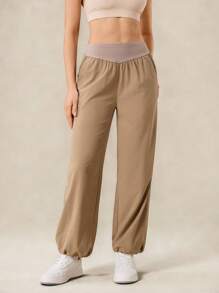 OutZeal Stretch Drawstring Hem Straight Leg Pants Vacation Daily Casual - Khaki - View 10