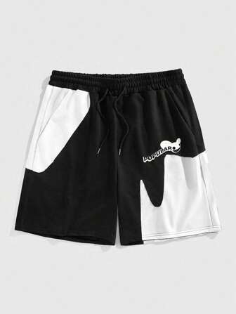 Street Life Pantalones cortos casuales de verano para hombres con bolsillos sesgados, cordón en la cintura y contraste de colores